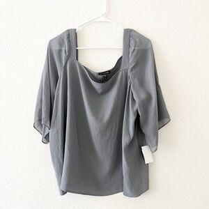 NWT Eileen Fisher Slate Blue 100% Silk Georgette Crepe Blouse 2X‎